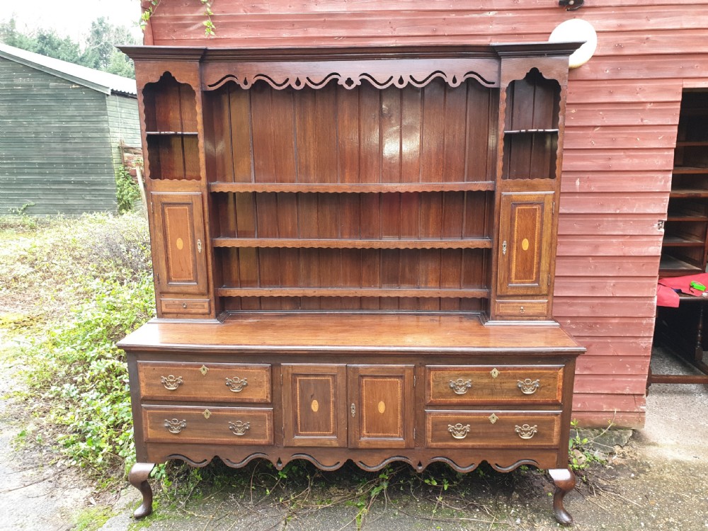 Large inlaid oak 2 part dresser  View II