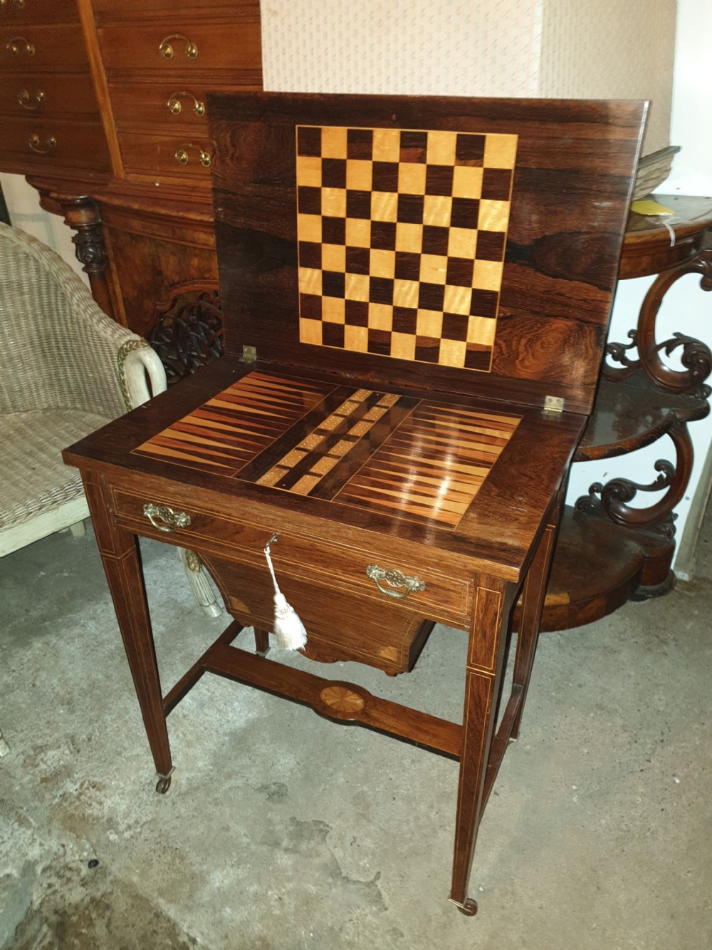 Inlaid rosewood games work table