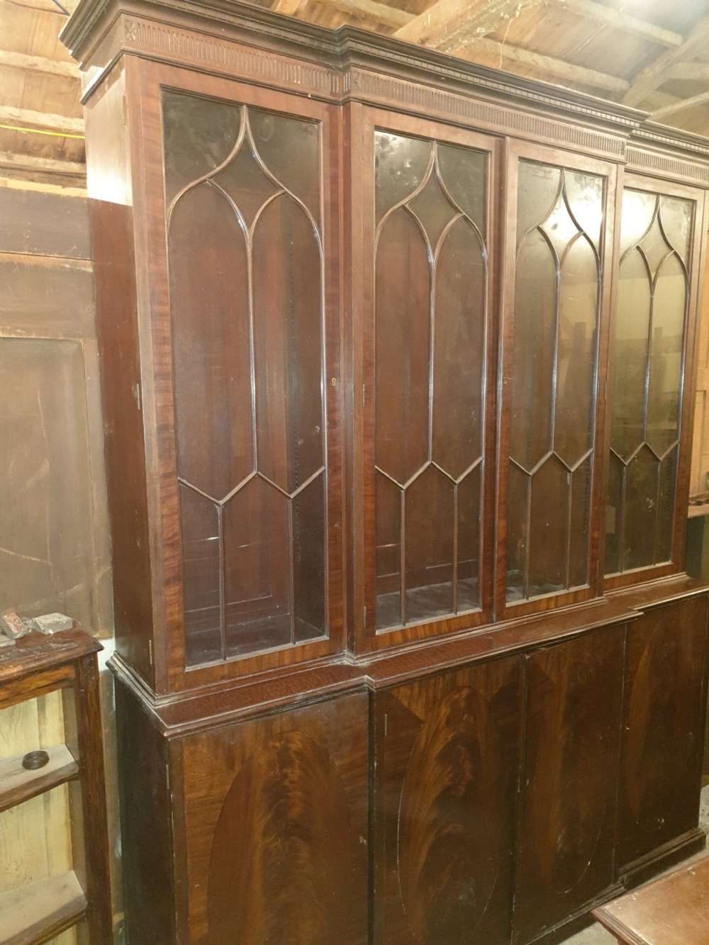 Early 20th century mahogany breakfront front bookcase 