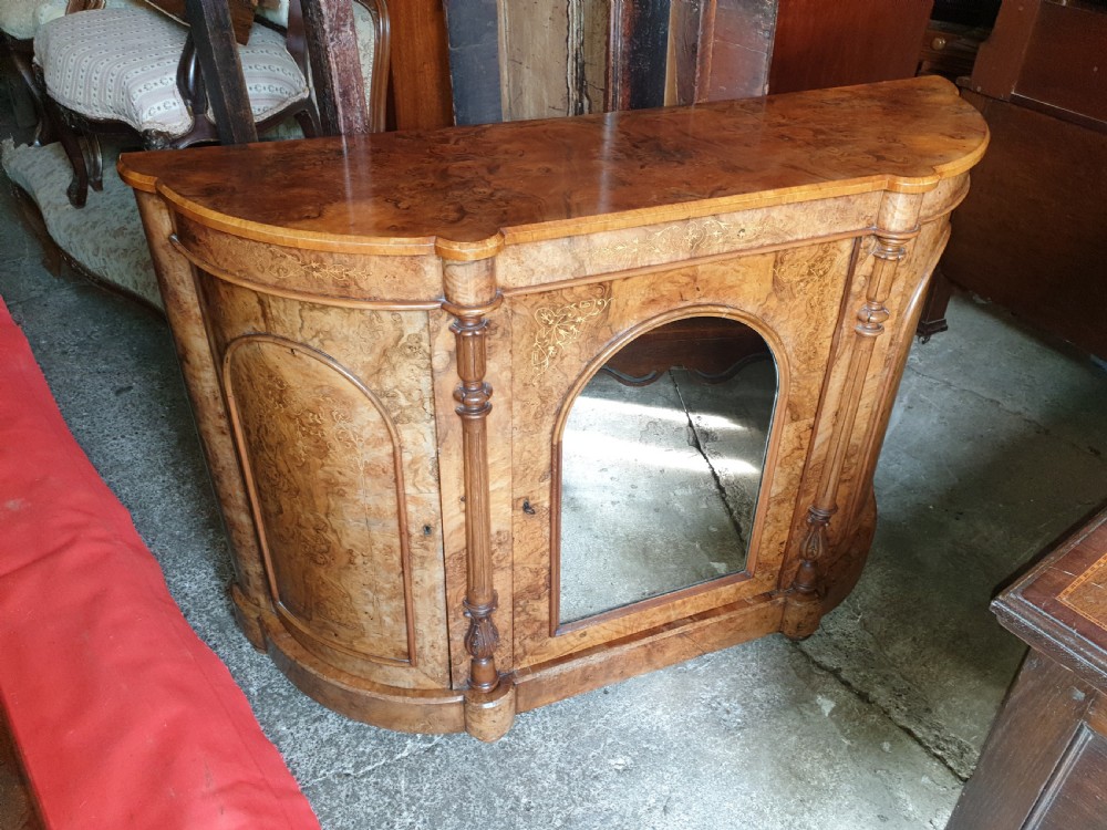 Victorian inlaid burr walnut side cabinet
