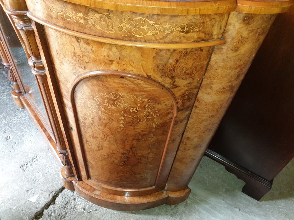 Victorian inlaid burr walnut side cabinet View II