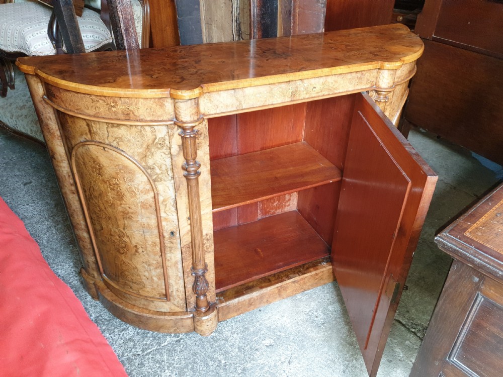 Victorian inlaid burr walnut side cabinet View III