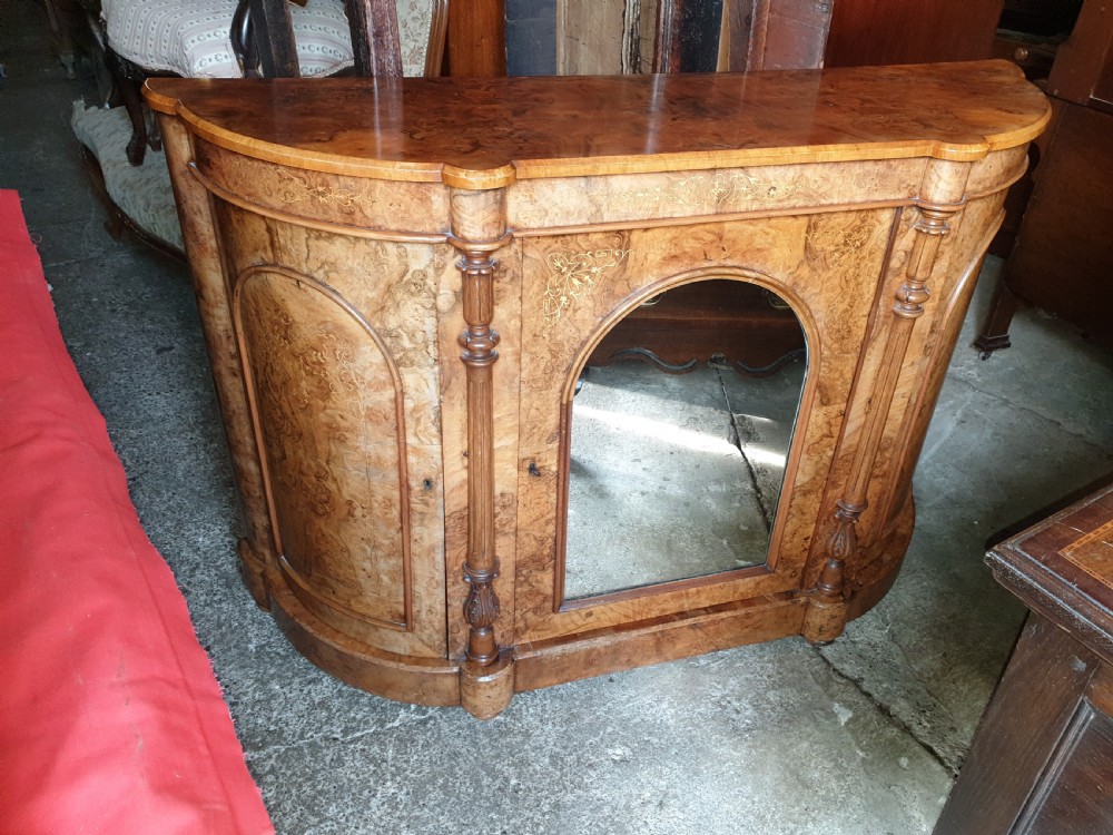 Victorian inlaid burr walnut side cabinet View IV
