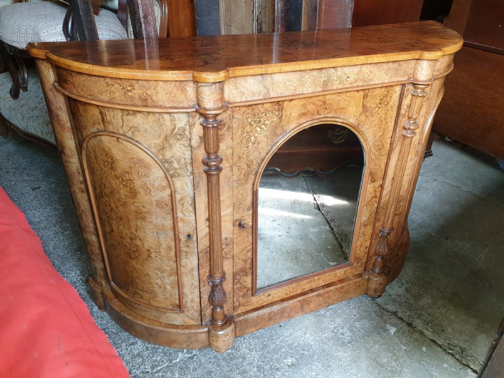 Victorian inlaid burr walnut side cabinet View V