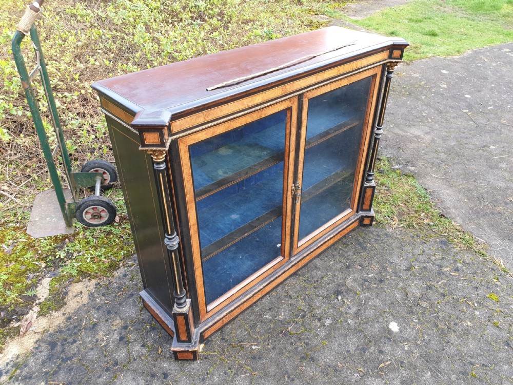 Victorian inlaid and ebonised 2 door side cabinet  View III