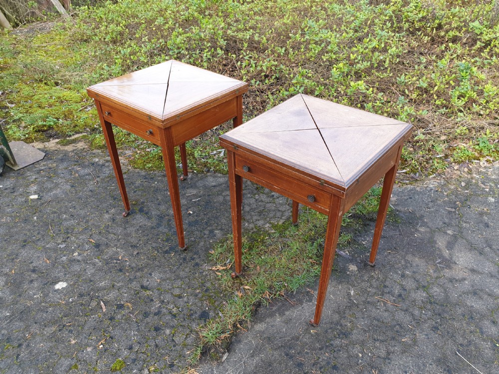 Pair of Edwardian inlaid mahogany card tables View IV