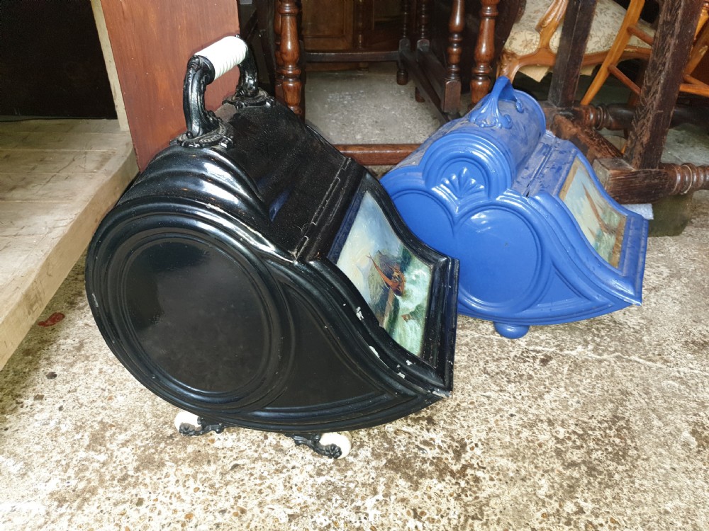 2 19th century coal scuttles with paintings to the lids  View III