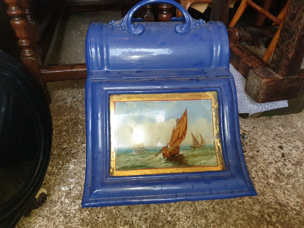 2 19th century coal scuttles with paintings to the lids  View VI