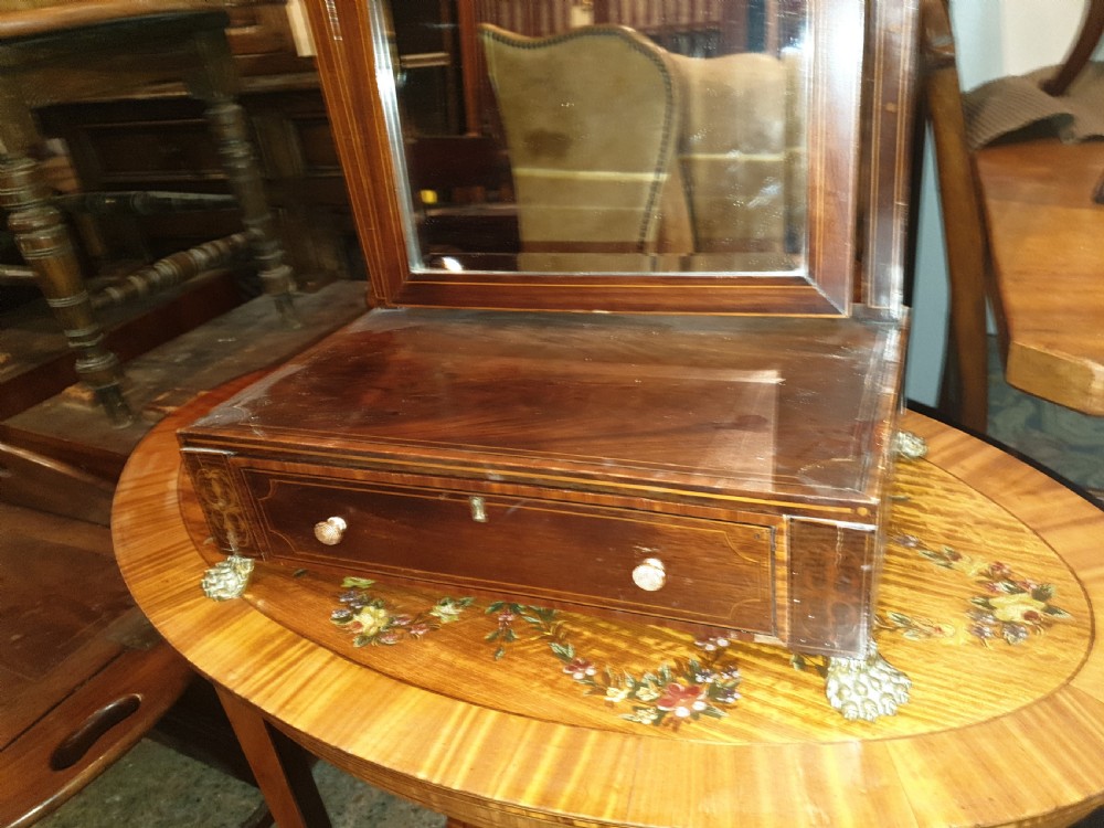 Inlaid dressing table mirror with brass feet. View V