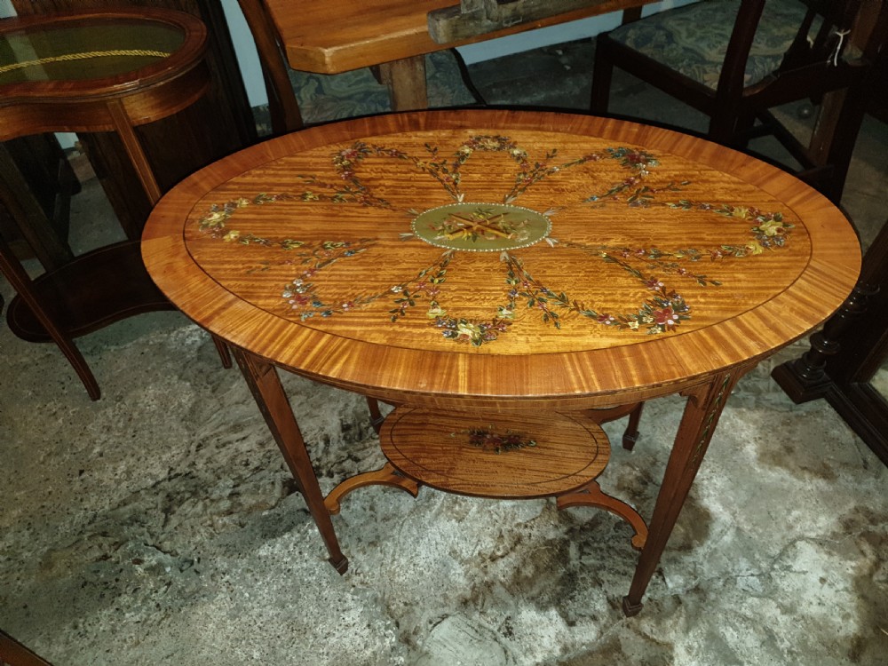 Edwardian inlaid and painted satinwood occasional table 