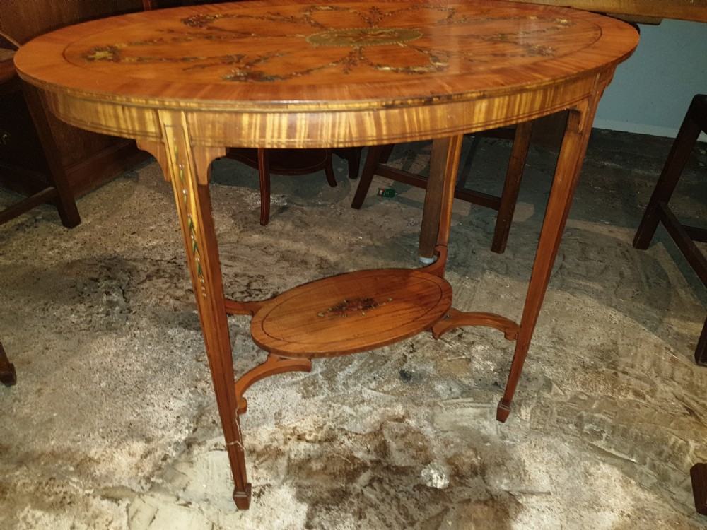 Edwardian inlaid and painted satinwood occasional table  View III