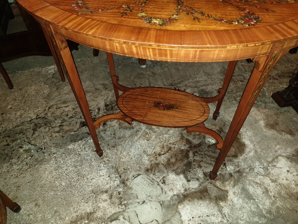 Edwardian inlaid and painted satinwood occasional table  View V
