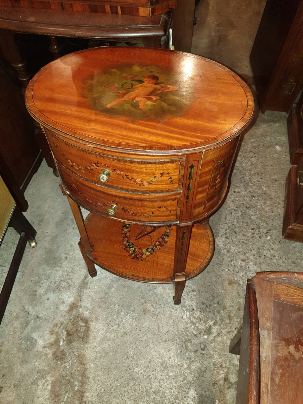 Edwardian inlaid and painted satinwood 2 drawer chest