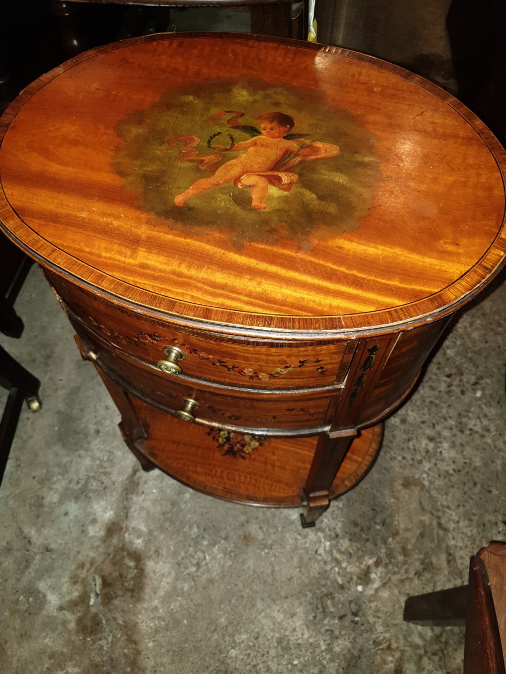 Edwardian inlaid and painted satinwood 2 drawer chest View VI