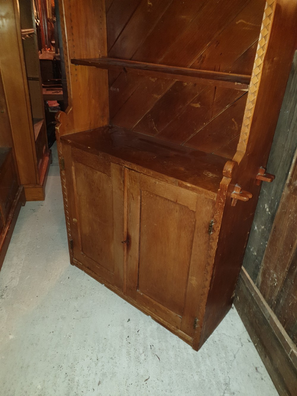 Late Victorian arts and crafts pine bookcase cabinet.  View III
