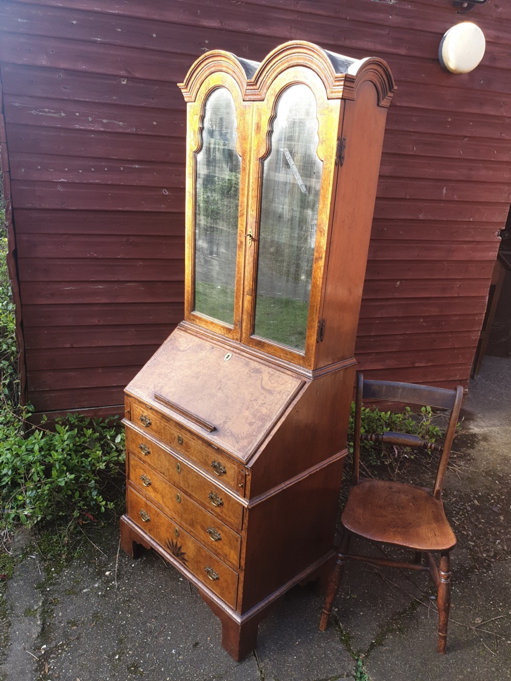 28 inch wide--Queen Anne revival walnut bureau bookcase.  View II