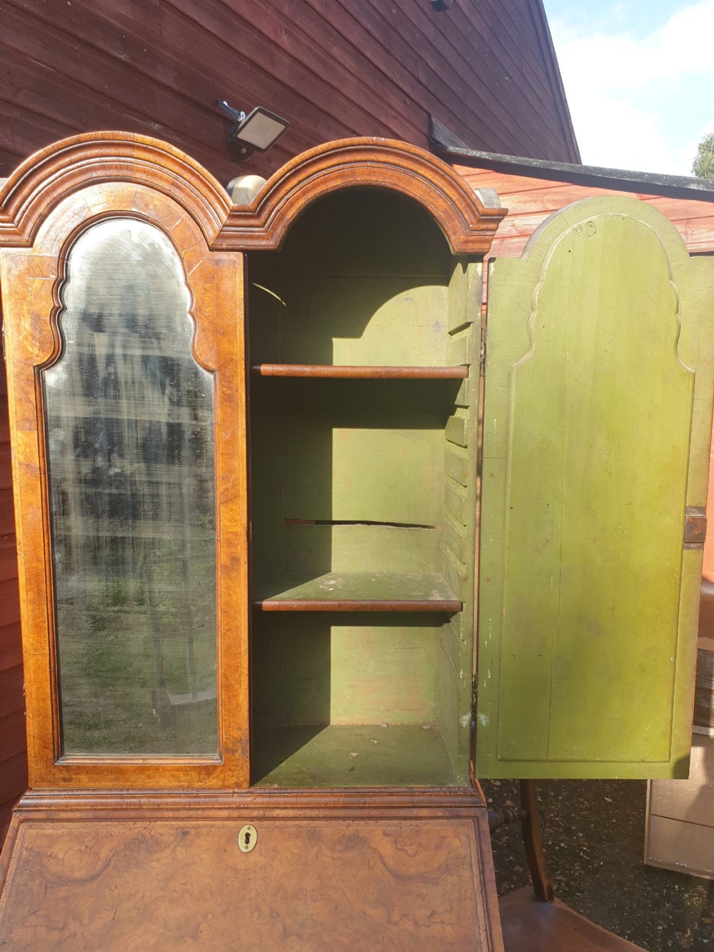 28 inch wide--Queen Anne revival walnut bureau bookcase.  View V