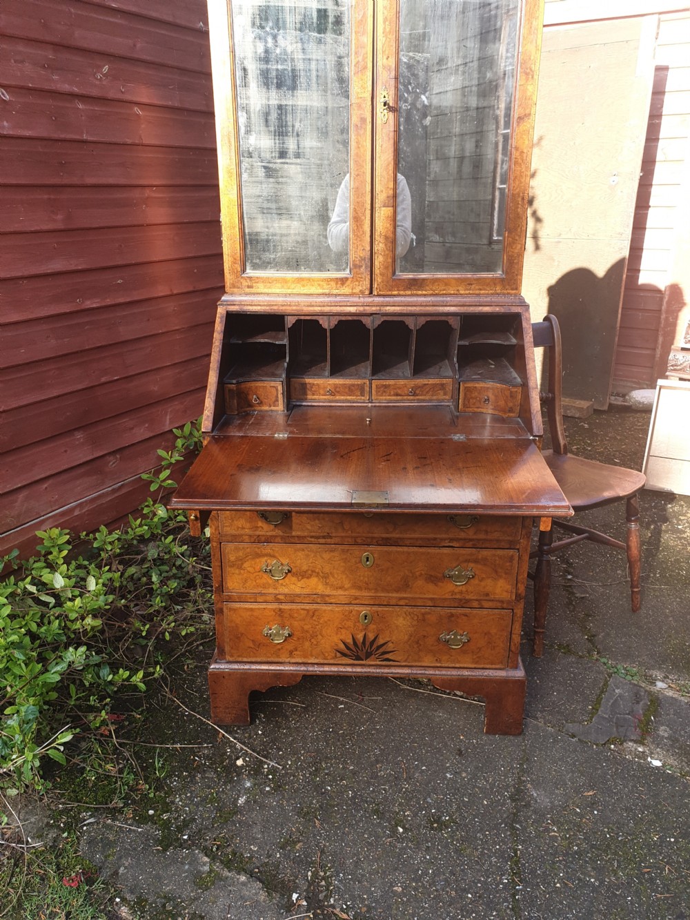 28 inch wide--Queen Anne revival walnut bureau bookcase.  View IX