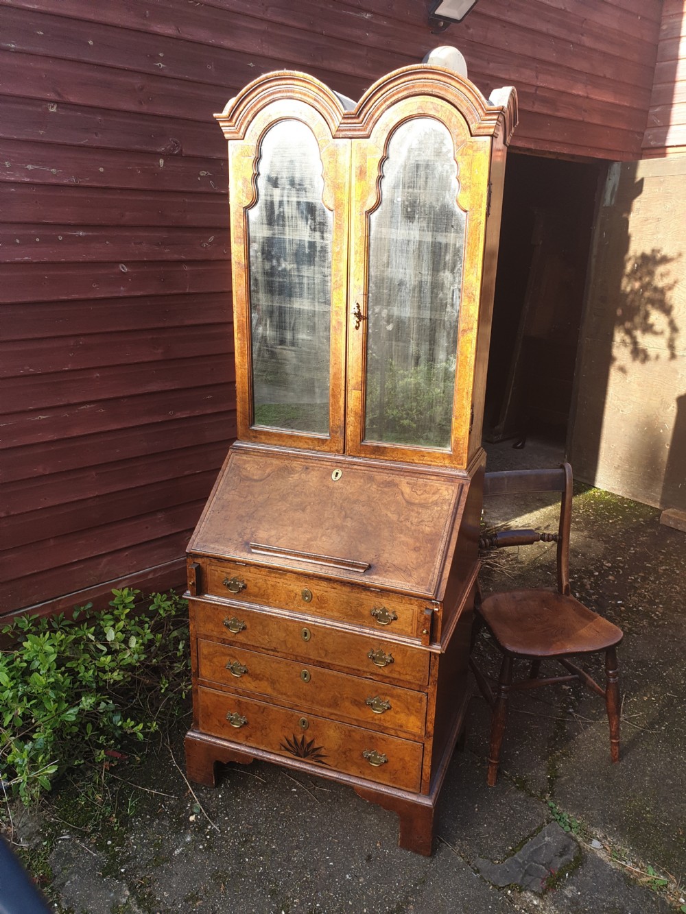 28 inch wide--Queen Anne revival walnut bureau bookcase.  View X