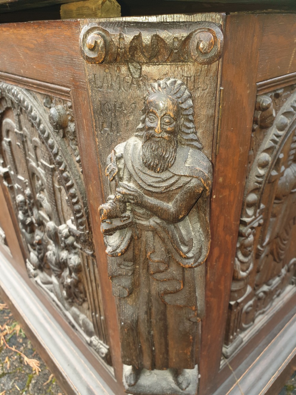 Large Carved oak Gothic pedestal partners desk  View IX