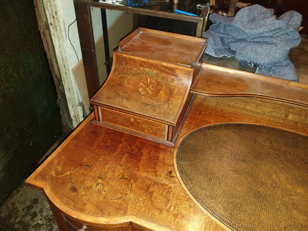 Edwardian inlaid mahogany writing desk. View V