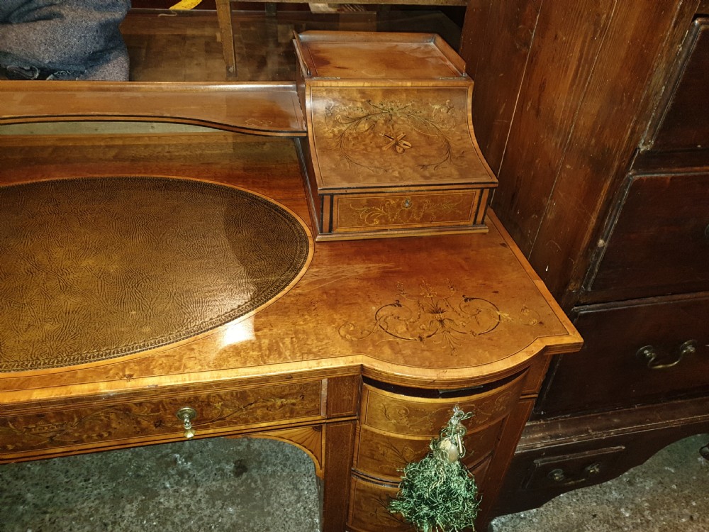 Edwardian inlaid mahogany writing desk. View VI