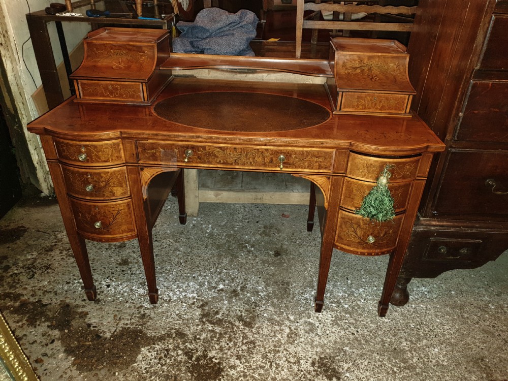 Edwardian inlaid mahogany writing desk. View VII