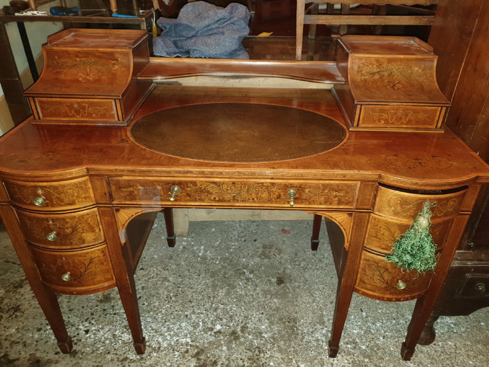 Edwardian inlaid mahogany writing desk. View VIII