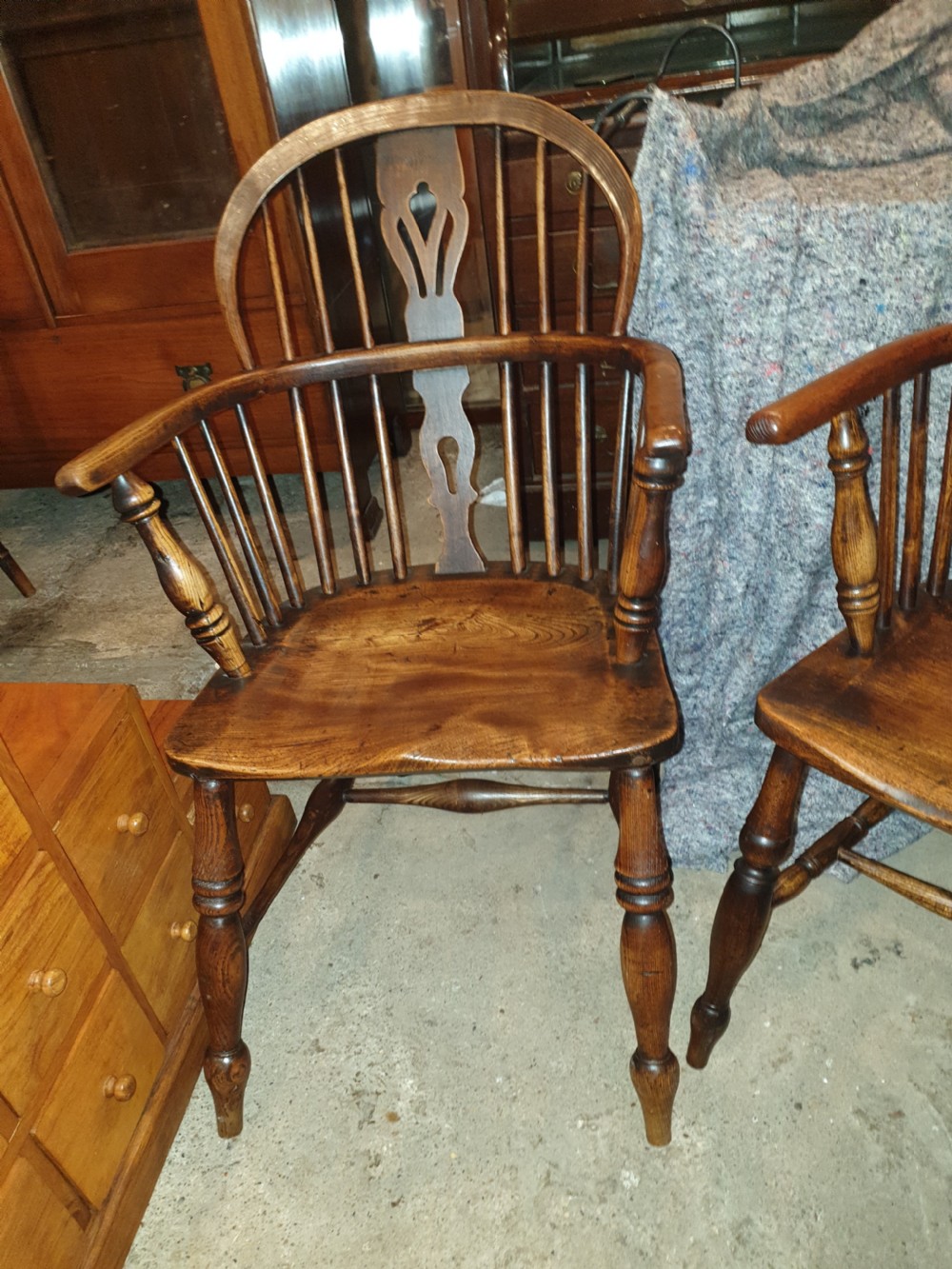 Matched pair of mid Victorian Windsor armchairs  View II