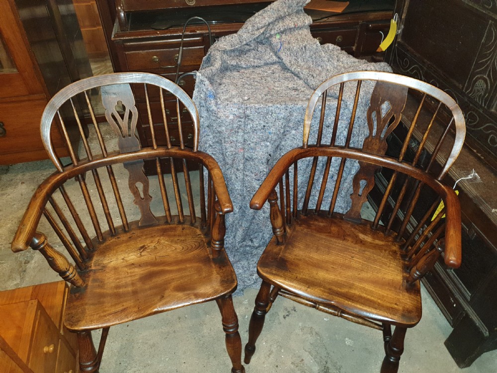 Matched pair of mid Victorian Windsor armchairs  View IV
