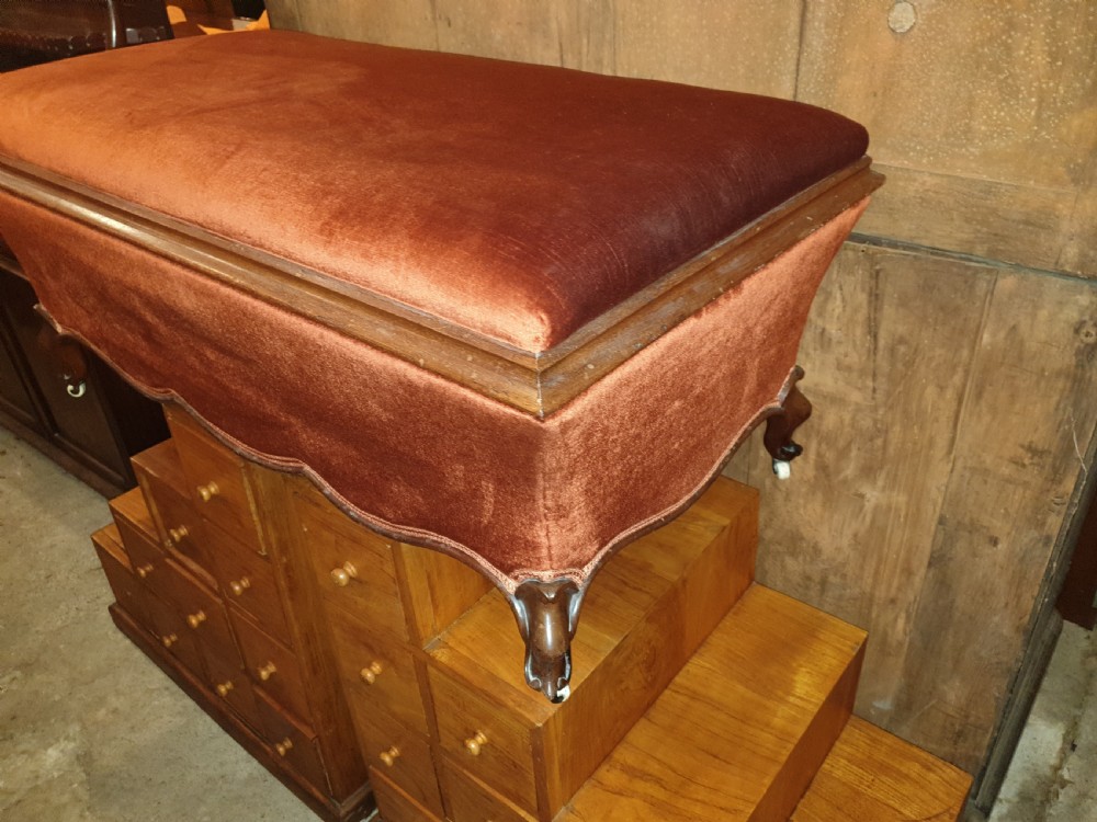 Large Victorian mahogany frame upholstered box ottoman stool View II