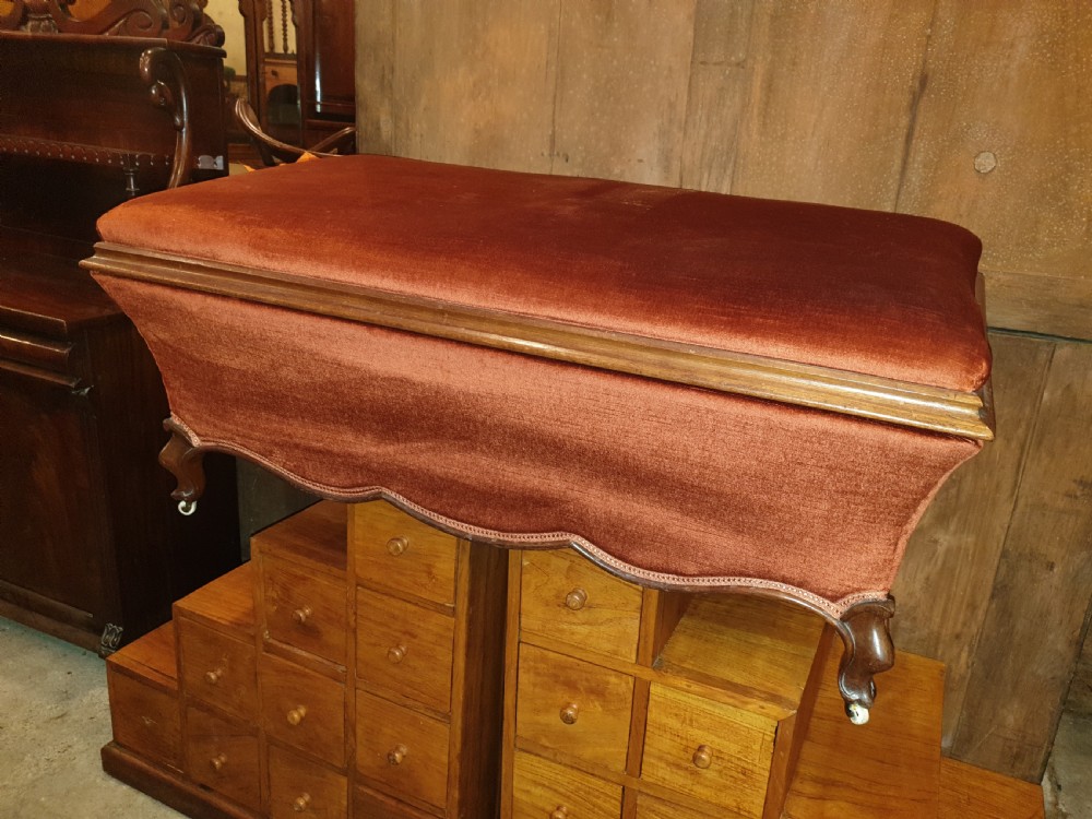 Large Victorian mahogany frame upholstered box ottoman stool View V