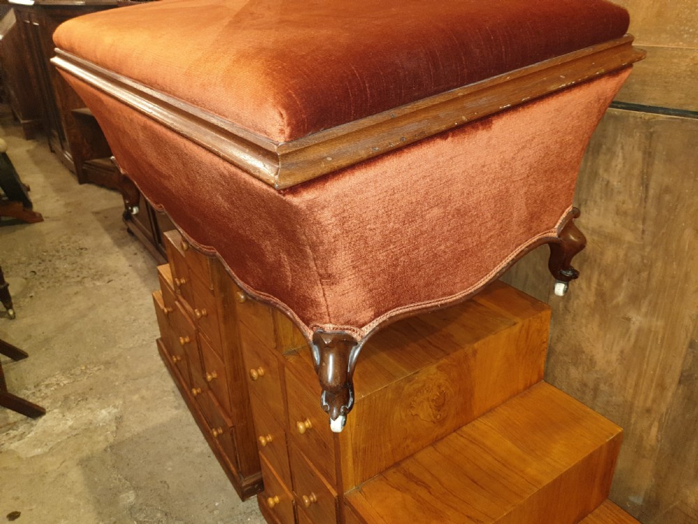 Large Victorian mahogany frame upholstered box ottoman stool View VI