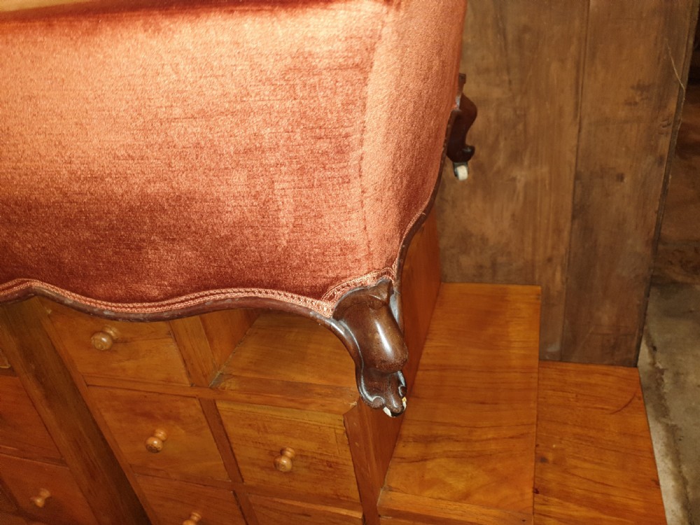 Large Victorian mahogany frame upholstered box ottoman stool View VII
