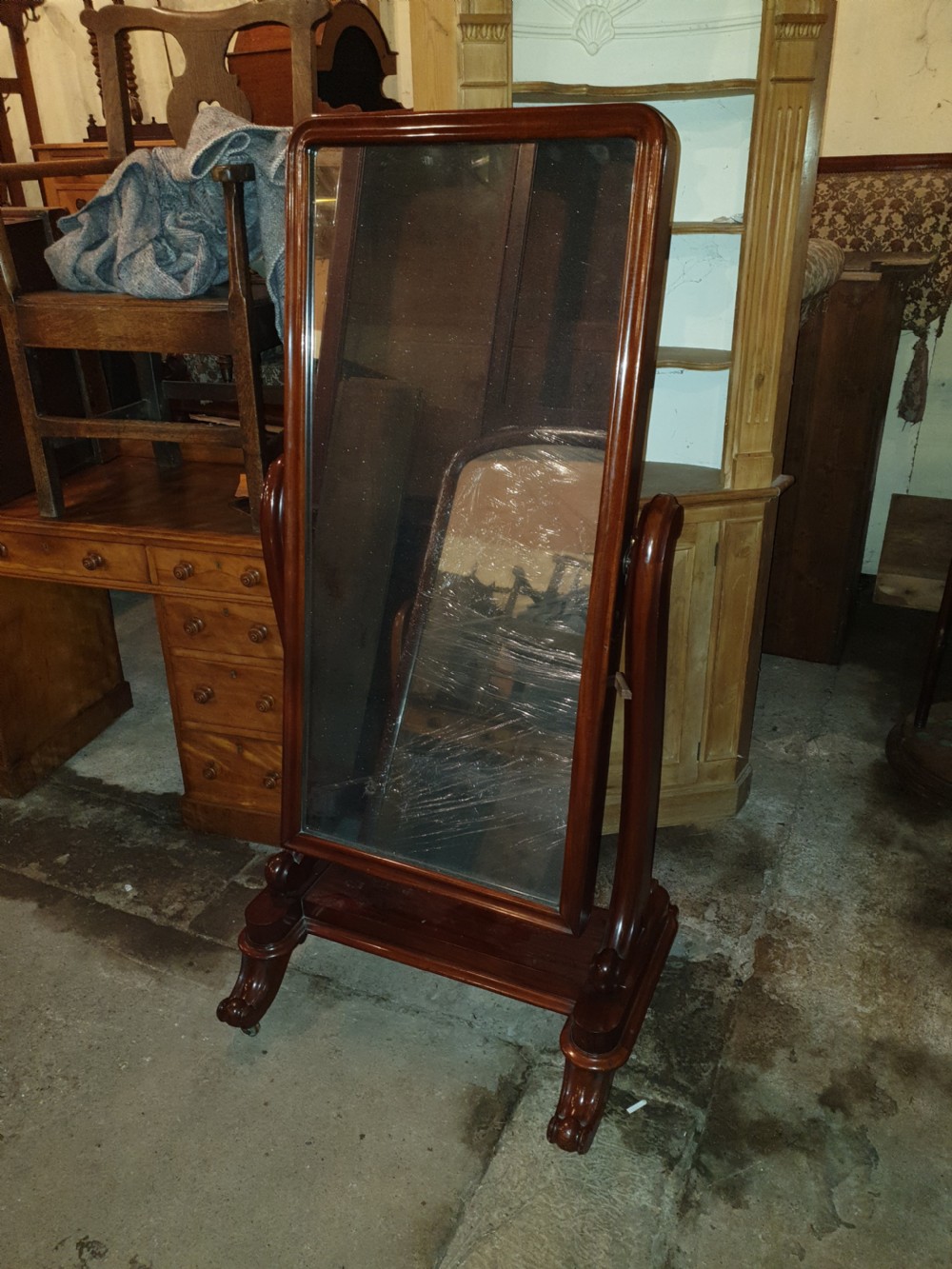 Mid 19th century mahogany cheval mirror. 