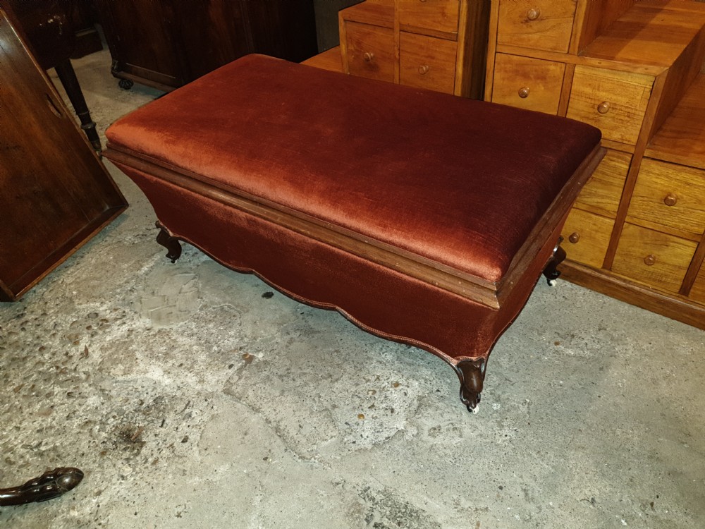 Large Victorian mahogany frame upholstered box ottoman stool View XI
