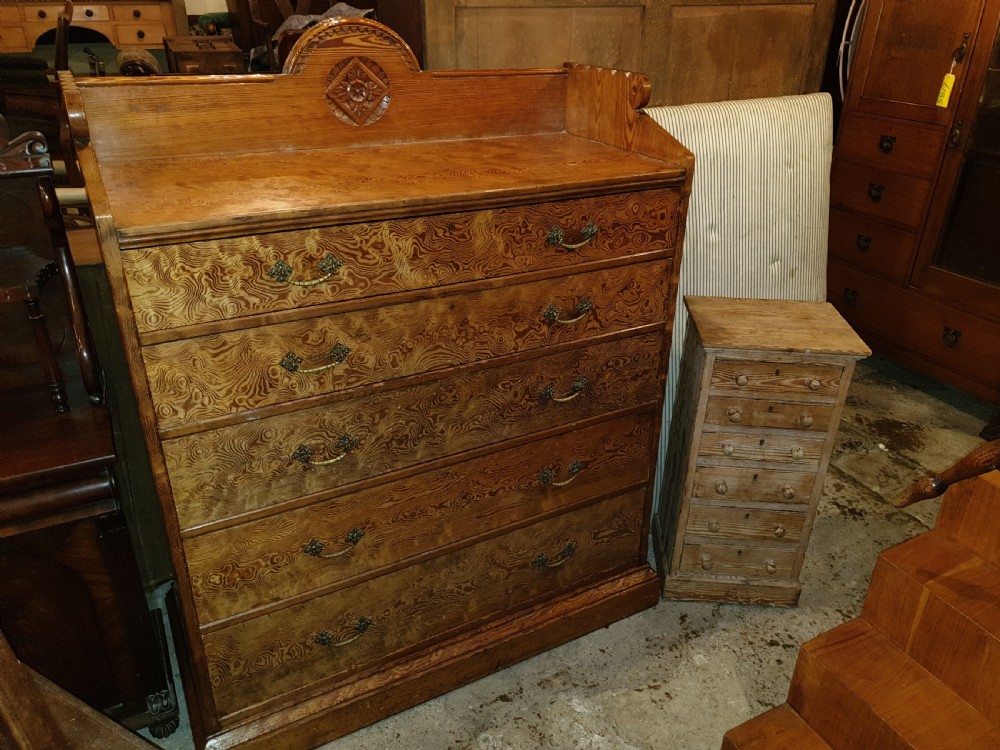 Good large Victorian pitch pine chest of drawers View II