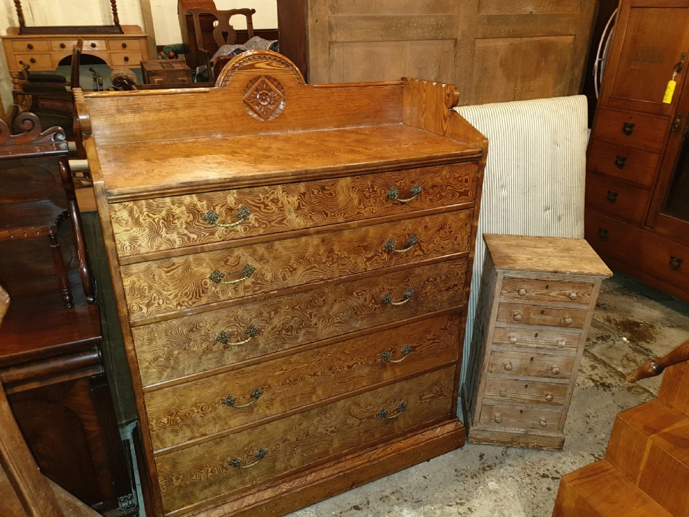 Good large Victorian pitch pine chest of drawers View III