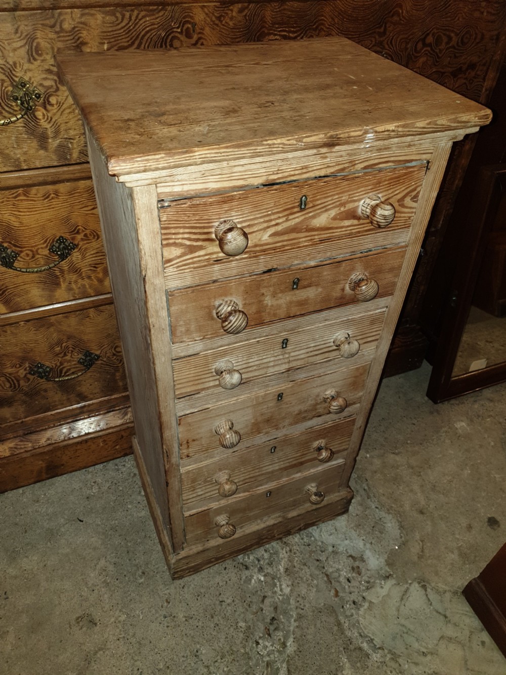 Good solid Late Victorian pitch pine specimen chest.  View IV