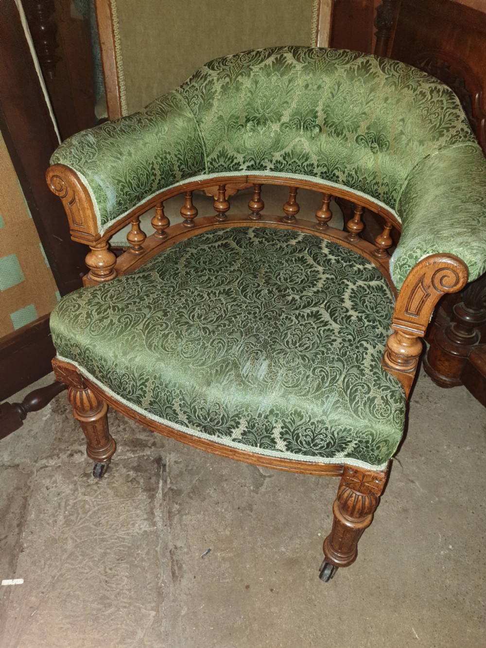 Good oak frame Victorian desk armchair.  View II