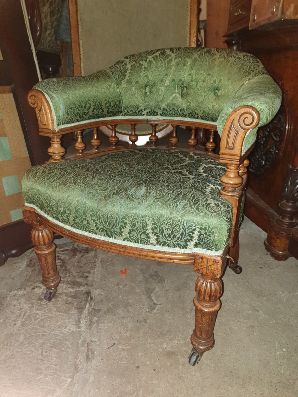 Good oak frame Victorian desk armchair.  View III