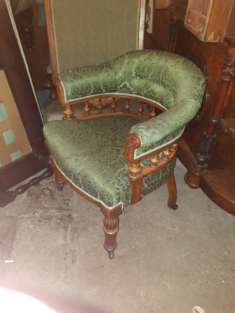 Good oak frame Victorian desk armchair.  View IV