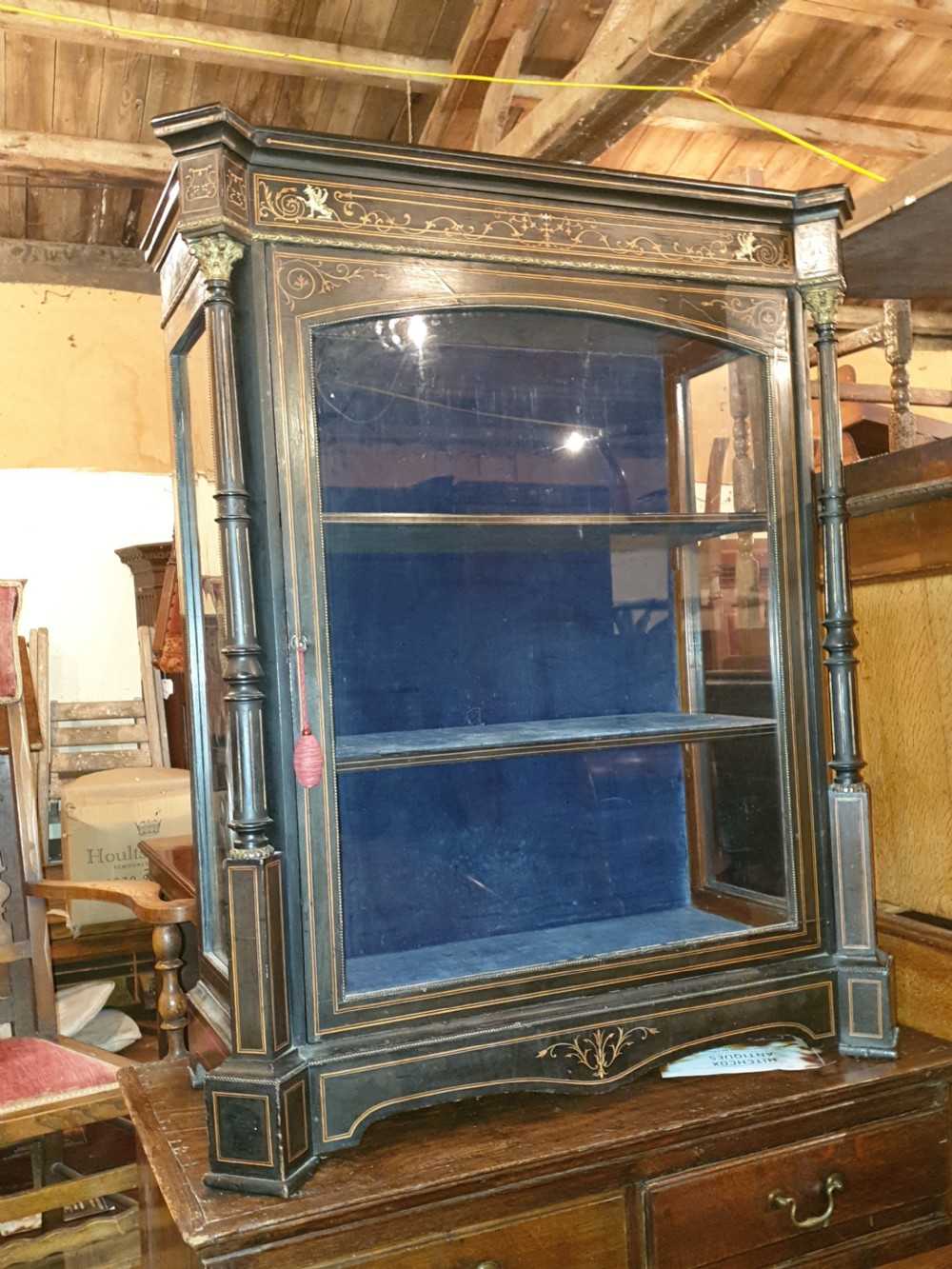 Victorian ebonised inlaid pier cabinet  View V