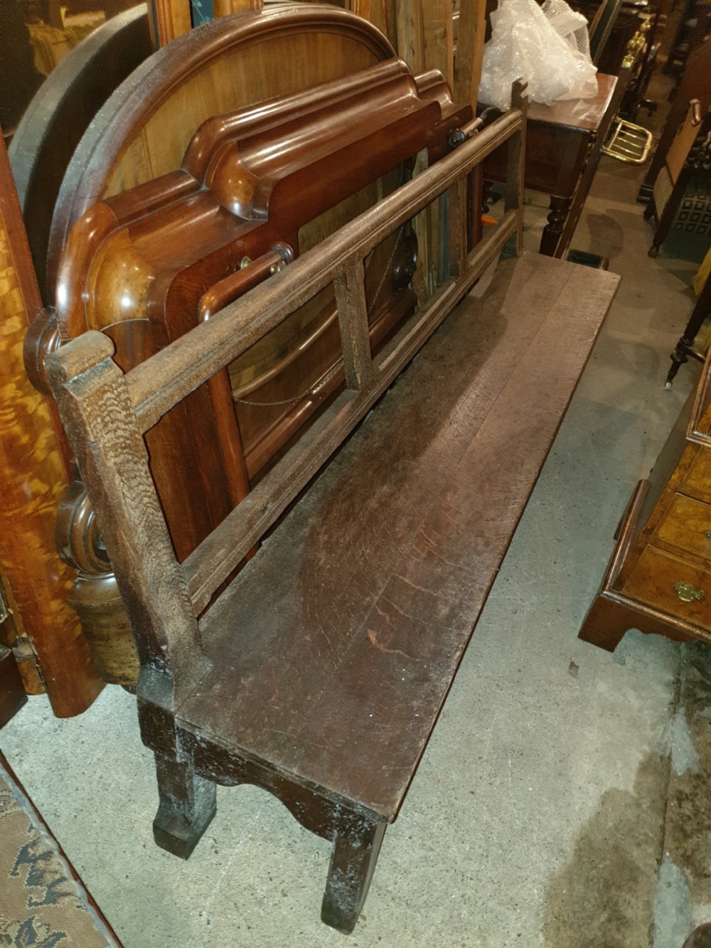 Solid Victorian oak hall seat. View II
