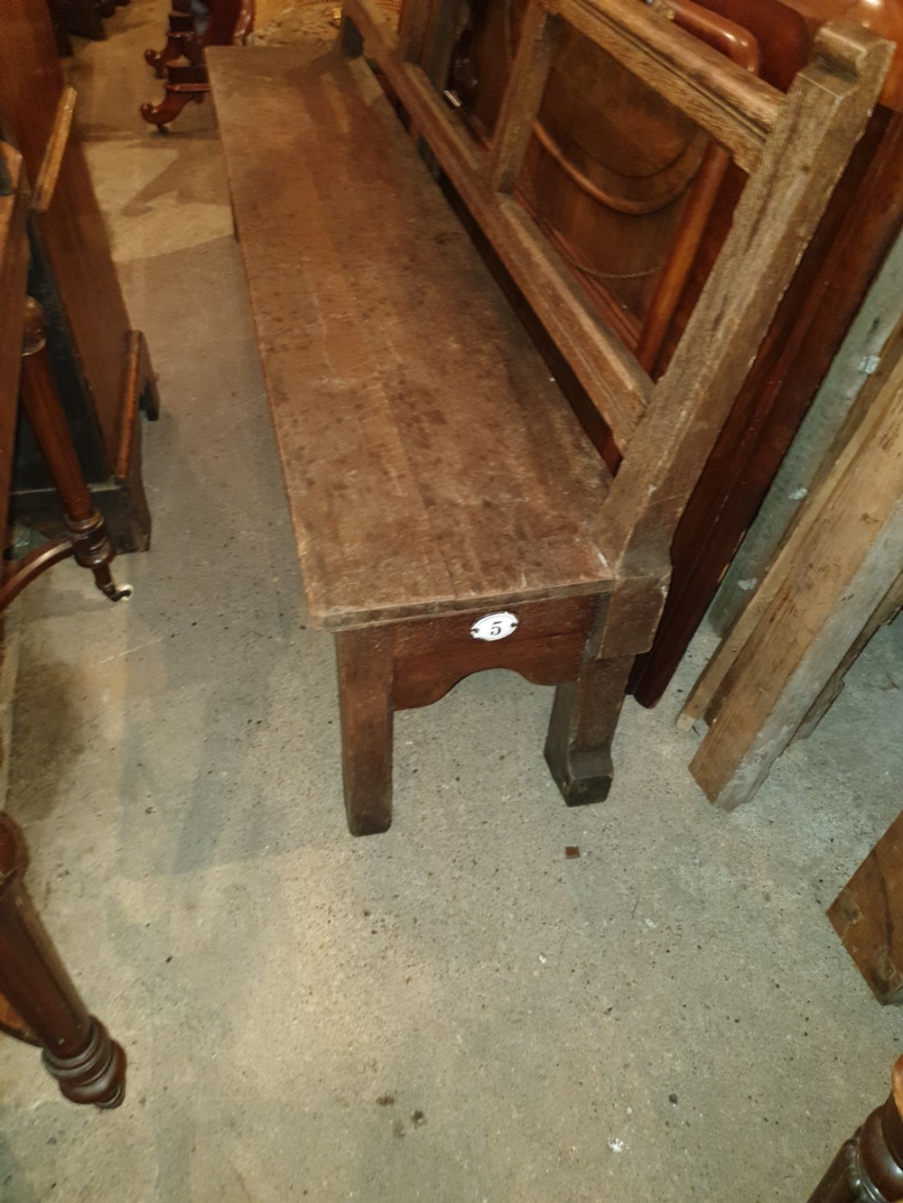 Solid Victorian oak hall seat. View III