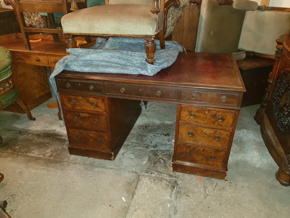 19th century mahogany pedestal partners desk  View V