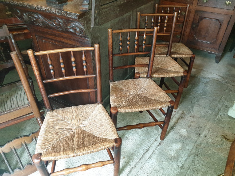 Set of 4 Early Victorian rush seat country chairs