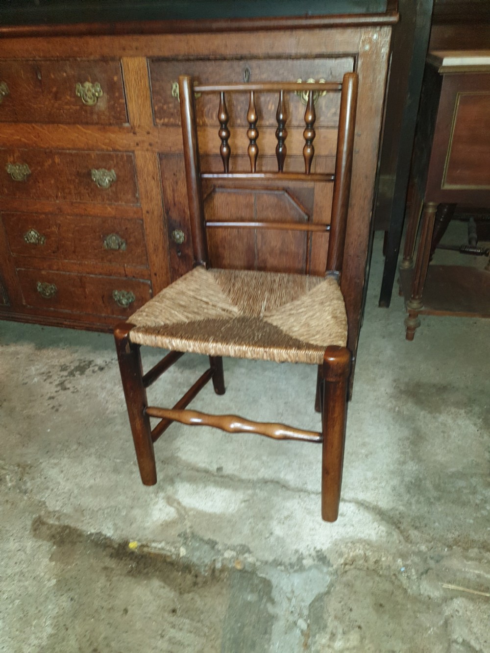 Set of 4 Early Victorian rush seat country chairs View II