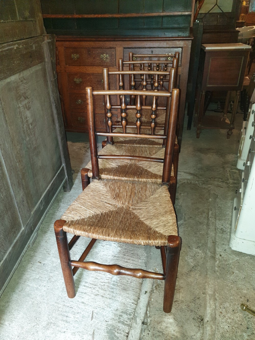 Set of 4 Early Victorian rush seat country chairs View III