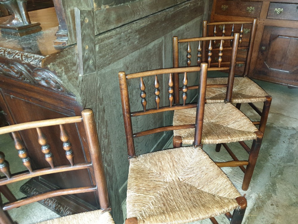 Set of 4 Early Victorian rush seat country chairs View IV